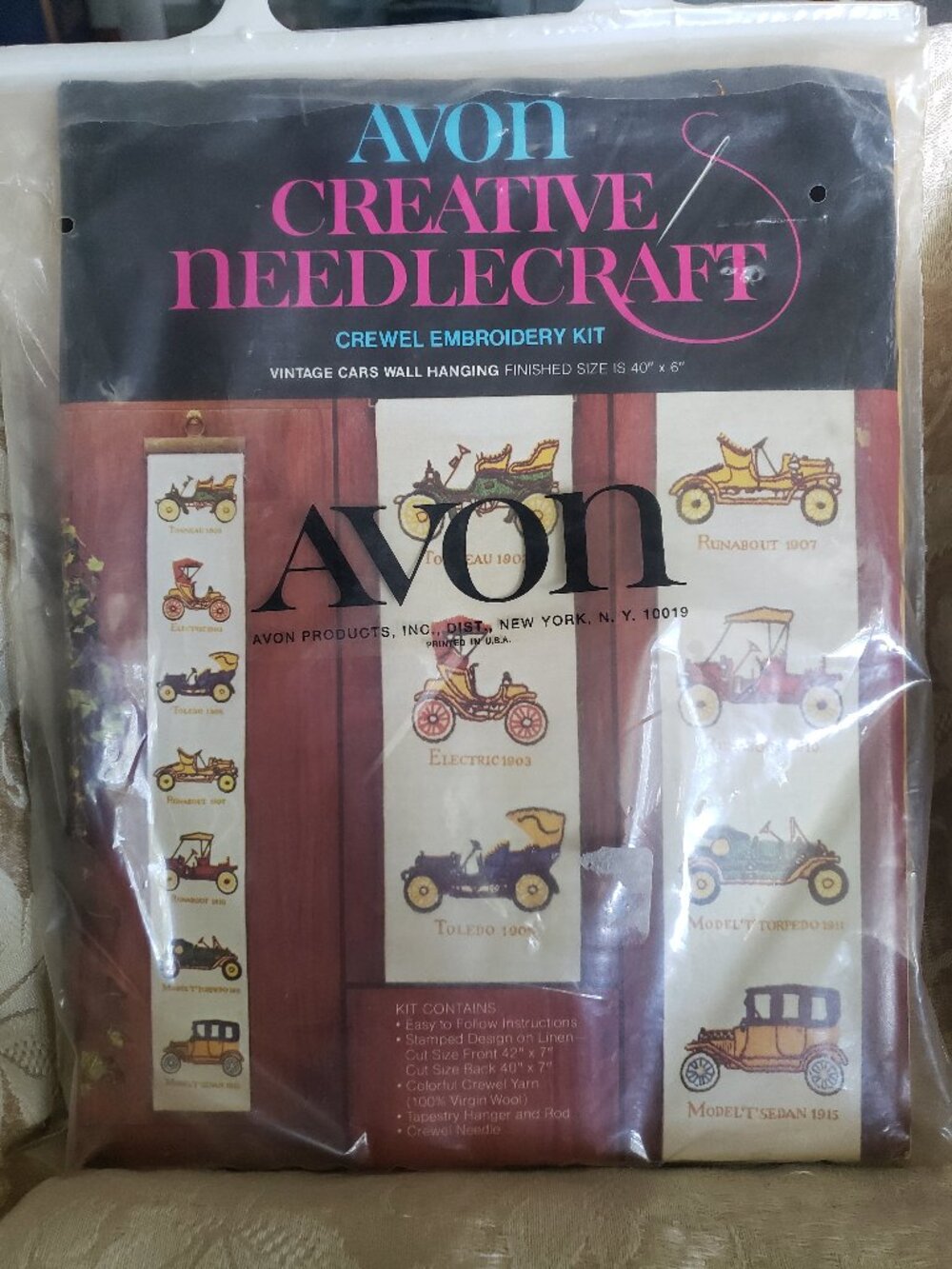 AVON Creative Needlecraft Vintage Cars Crewel Embroidery Kit